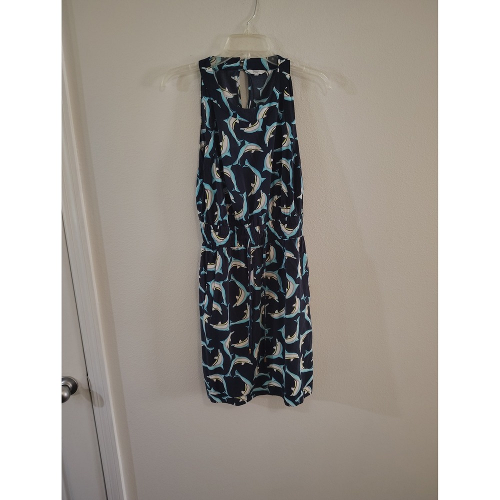 Crown & Ivy Navy Blue Dolphin Print Halter Neck Smocked Waist Mini Dress Size 6